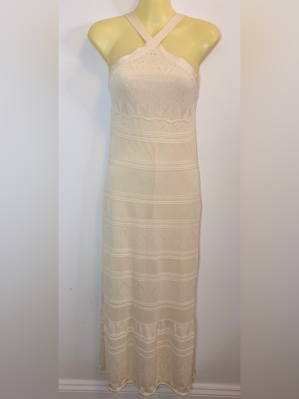 Joie Ivory Crochet Knit Halter Maxi Dress